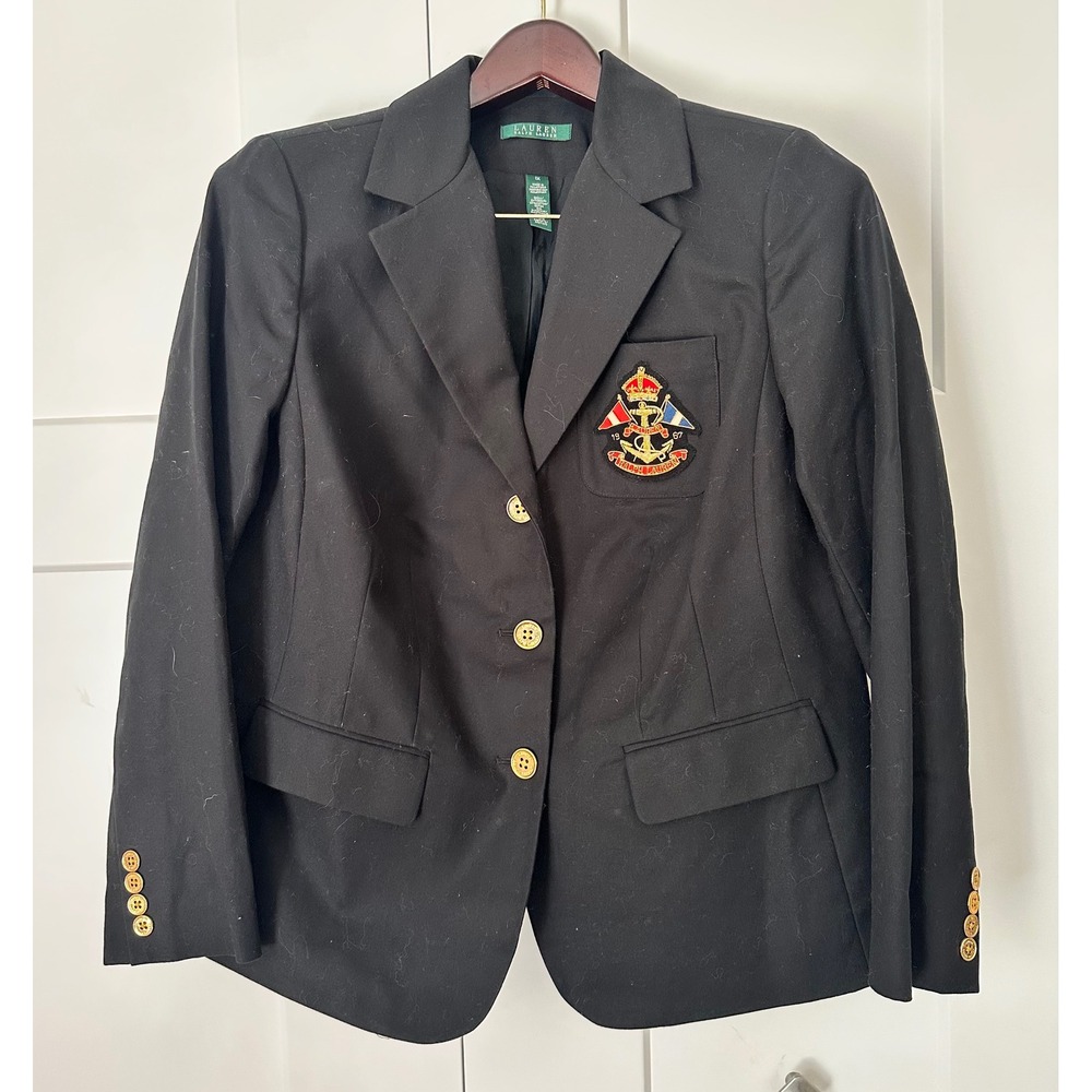 Lauren Ralph Lauren Nautical Black Crest Blazer Gold Button Jacket 1X